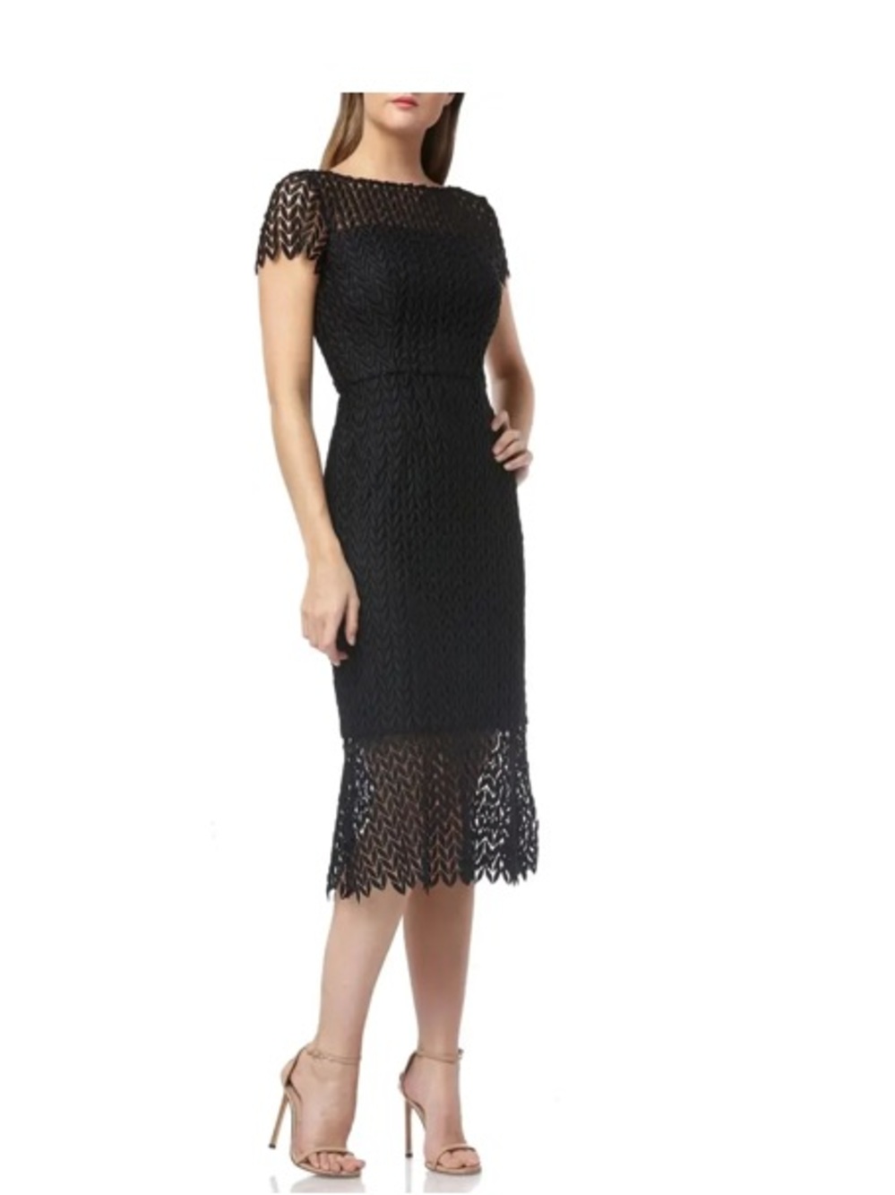 Kay Unger Black Lace Midi Sheath Dress